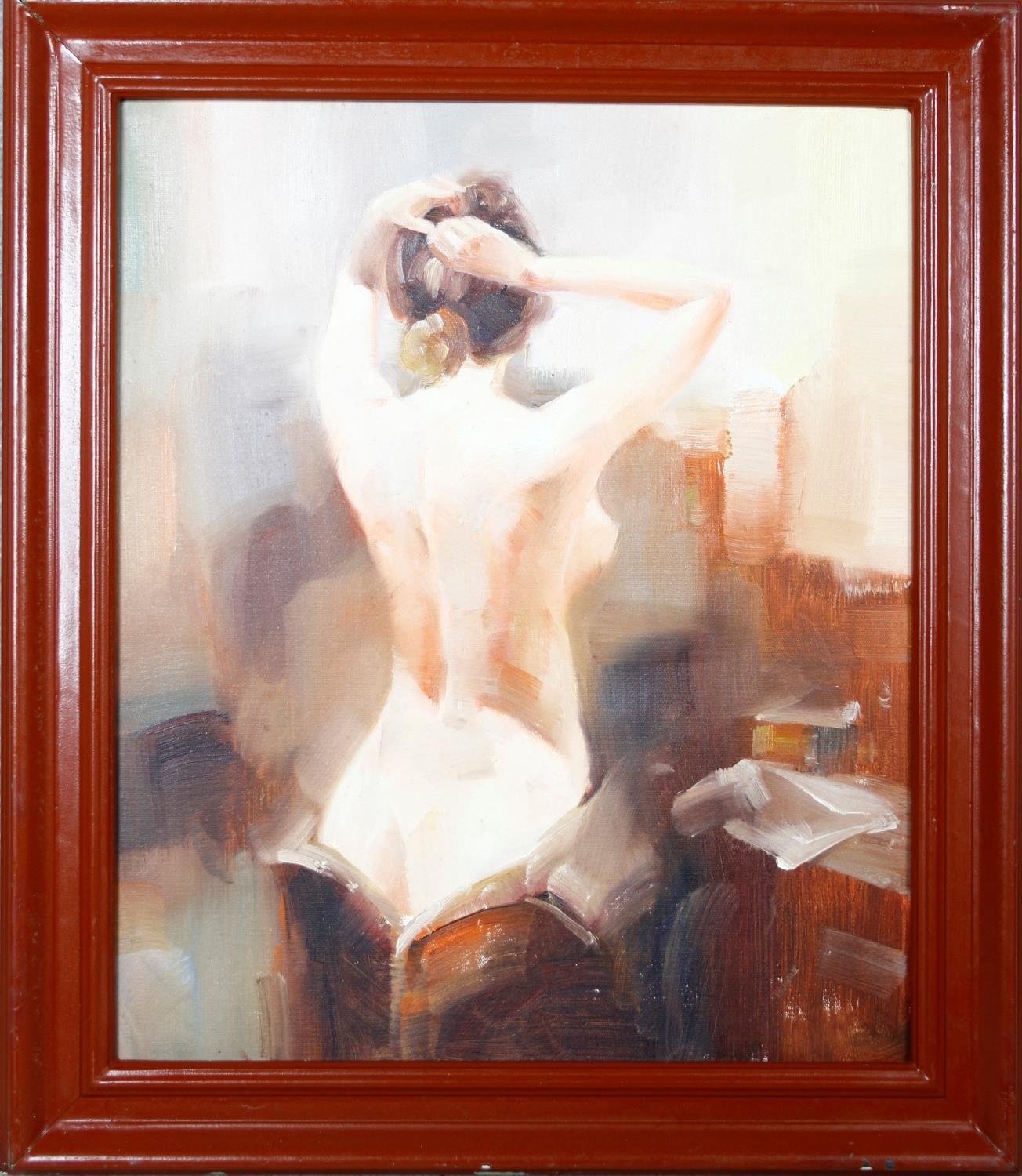 A framed oil on canvas, nude study, In Thoughts of You, monogrammed and dated to the reverse. H.73 - Image 2 of 5