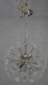 A contemporary chrome and glass sputnik style ceiling chandelier. Dia.50cm