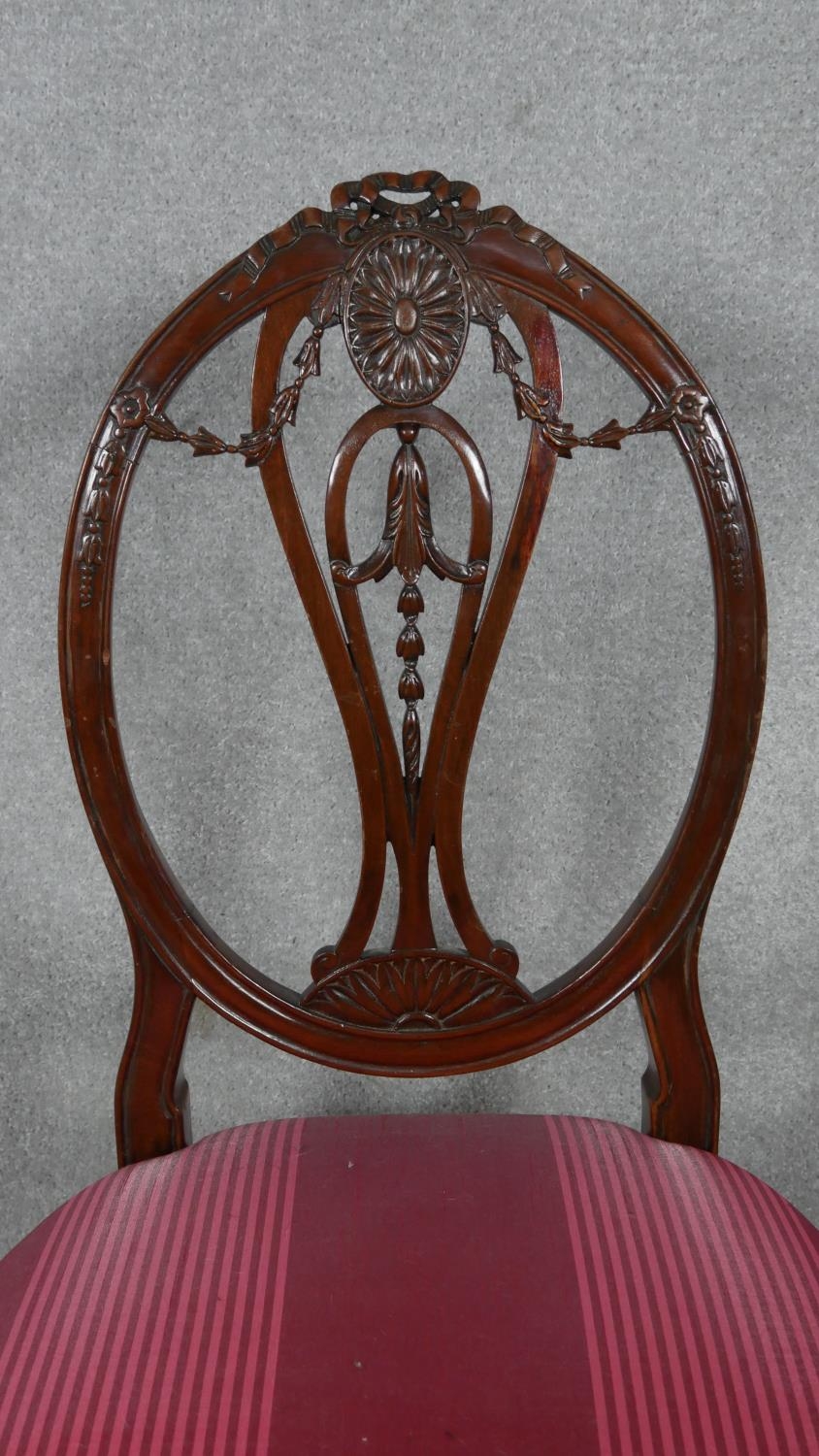 A 19th century mahogany dining chair with carved swag and ribbon detail to the back raised on square - Image 3 of 5