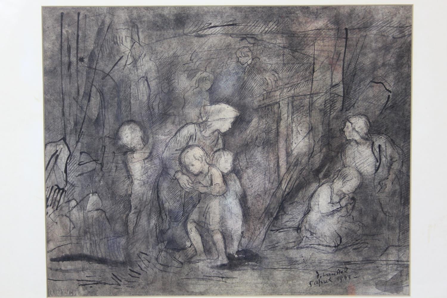 Jules van Ael (1912-1997), a pen and ink drawing depicting mothers with their children, signed and - Image 2 of 5