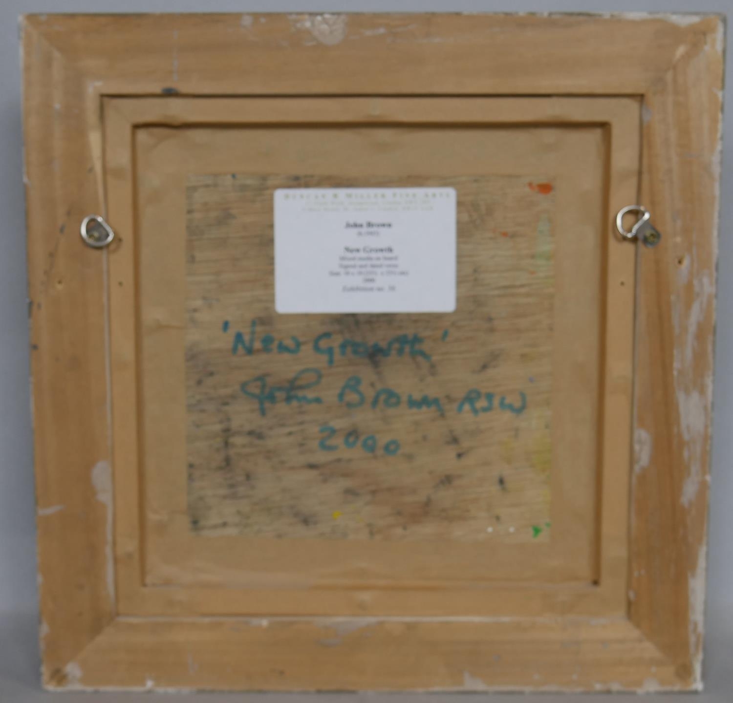 John Brown (B.1945), mixed media on board, New Growth, signed and dated to the reverse. H.37.5 W. - Image 5 of 6