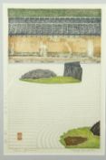 Toshi Yoshida (1911-1995) framed and glazed Japanese wood block print titled 'Stone Garden'. With
