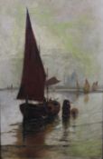 After Johannes Christiaan Karel Klinkenberg (1852-1924), an oil on canvas, sailing ships with