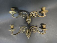 A pair of 19th century style brass twin branch wall sconces with adjustable and removable