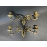 A pair of 19th century style brass twin branch wall sconces with adjustable and removable