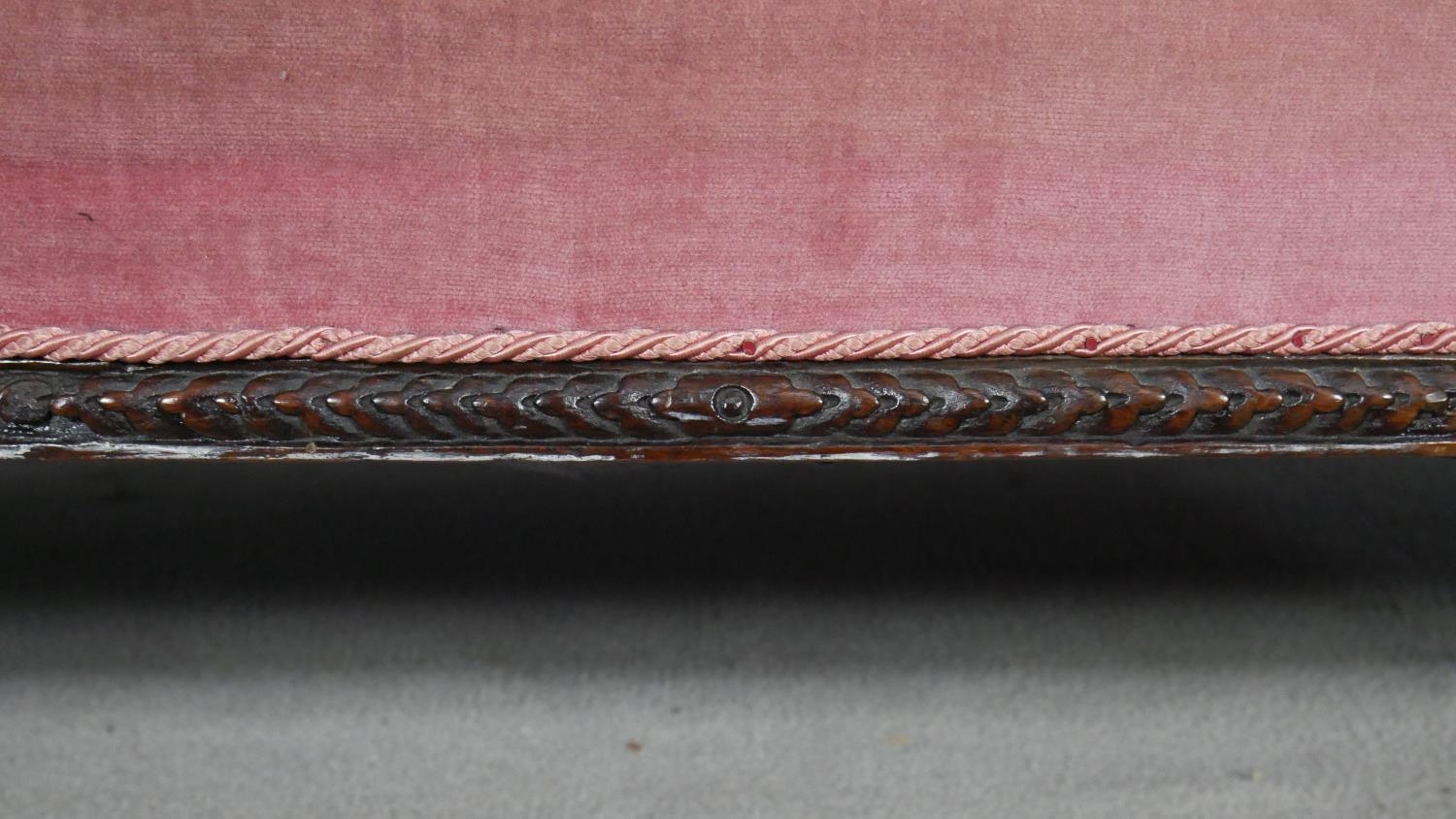 A Victorian carved walnut framed sofa in deep buttoned velour upholstery on fluted tapering - Image 6 of 6