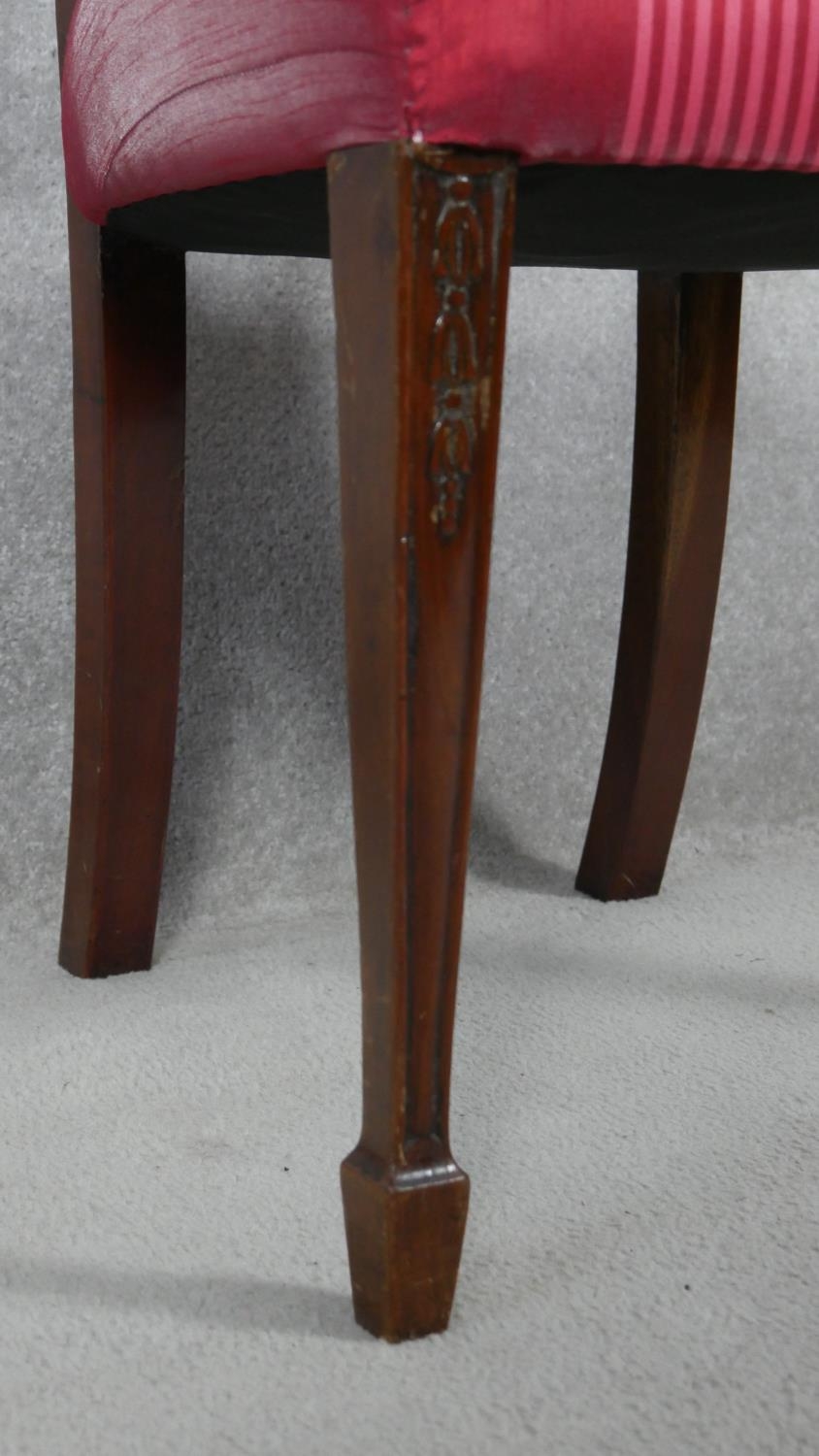 A 19th century mahogany dining chair with carved swag and ribbon detail to the back raised on square - Image 5 of 5