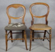 Two 19th century beech framed balloon back bedroom chairs. H.84 W.40 D.42cm