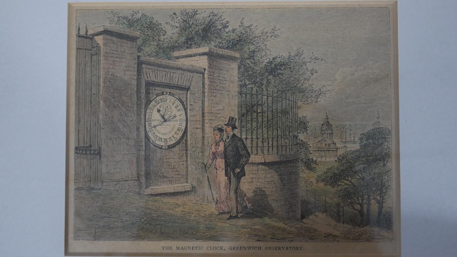 Four antique hand coloured engravings of various places of interest. The magnetic clock, - Image 2 of 14