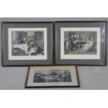 Three framed and glazed antique hand coloured engravings. A Cabinet Council at the Foreign Office,