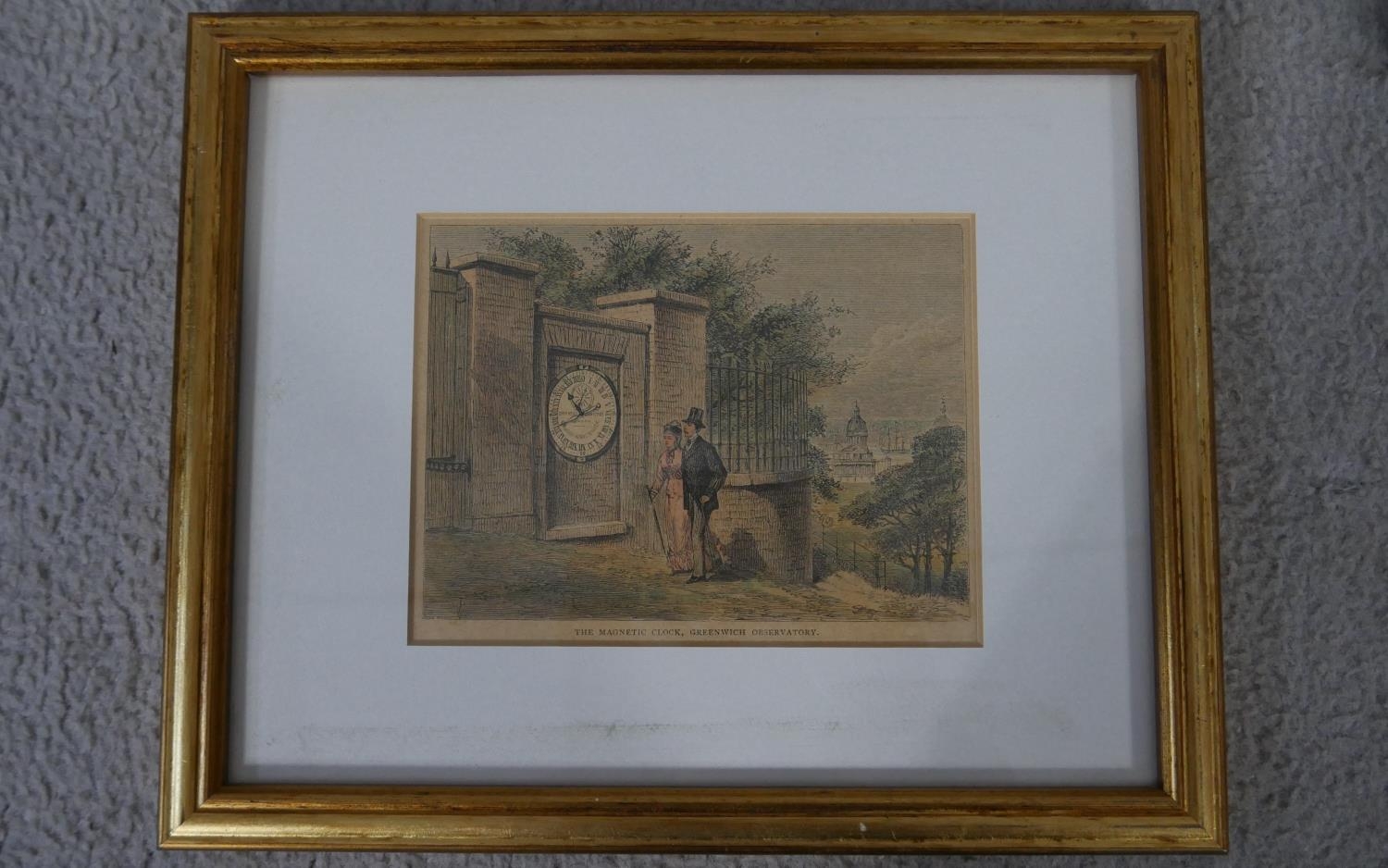 Four antique hand coloured engravings of various places of interest. The magnetic clock, - Image 3 of 14