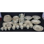 A complete six person New Hall, Hanley Staffordshire dinner service with pale blue accents and