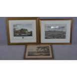 Three framed and glazed hand coloured engravings. One of 'Fleet House', 'Partridge Shooting' and'