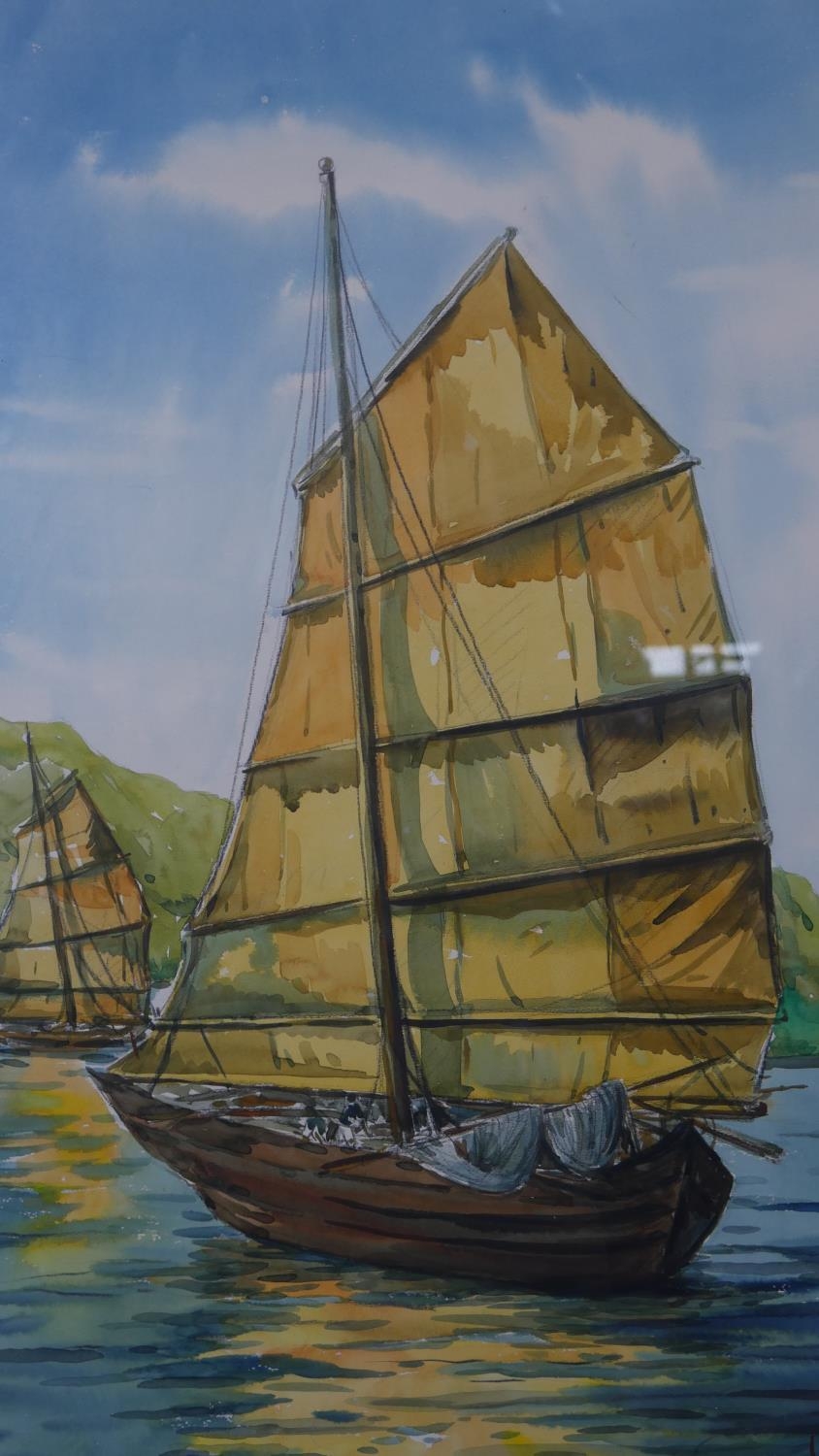 A framed oil on canvas, sailing ships in a harbour setting, indistinctly signed and a framed and - Image 8 of 12