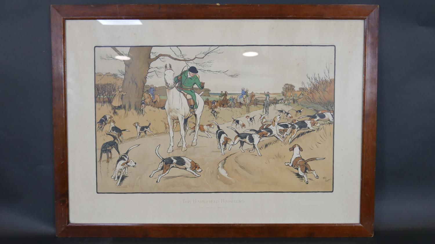 Cecil Aldin (British 1870-1935). A framed and glazed vintage hunting print titled 'The Harefield - Image 2 of 7
