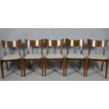 A set of five mid century vintage teak G-Plan bar back dining chairs with maker's label to the