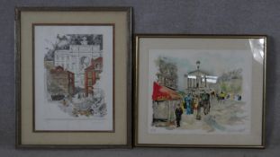 Two framed and glazed signed limited edition coloured lithographs one by French artist Urbain