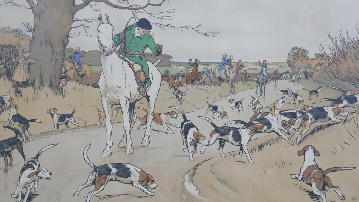 Cecil Aldin (British 1870-1935). A framed and glazed vintage hunting print titled 'The Harefield