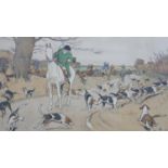 Cecil Aldin (British 1870-1935). A framed and glazed vintage hunting print titled 'The Harefield