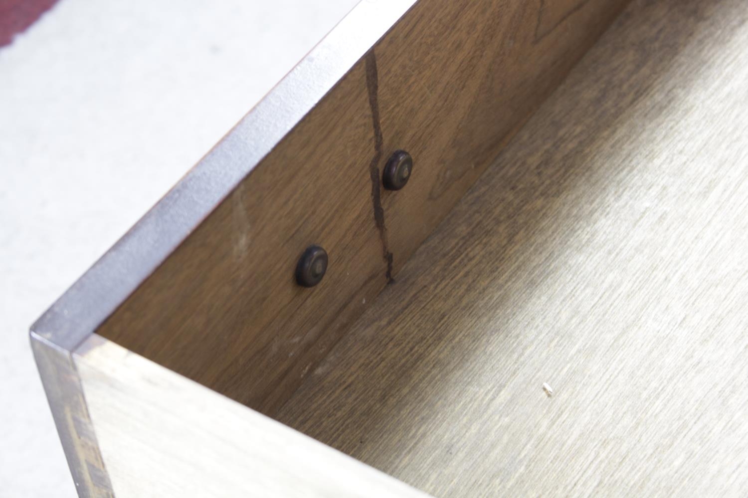 A mid Georgian style burr elm and walnut feather banded bachelors chest with star inlaid foldover - Image 3 of 13