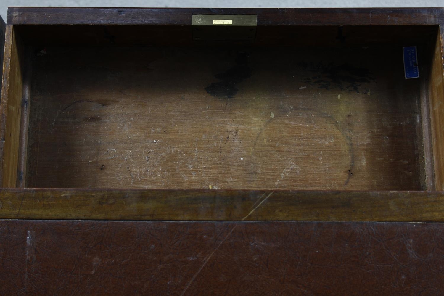 A 19th century three part mahogany pedestal desk with an arrangement of nine drawers on plinth base. - Image 9 of 14