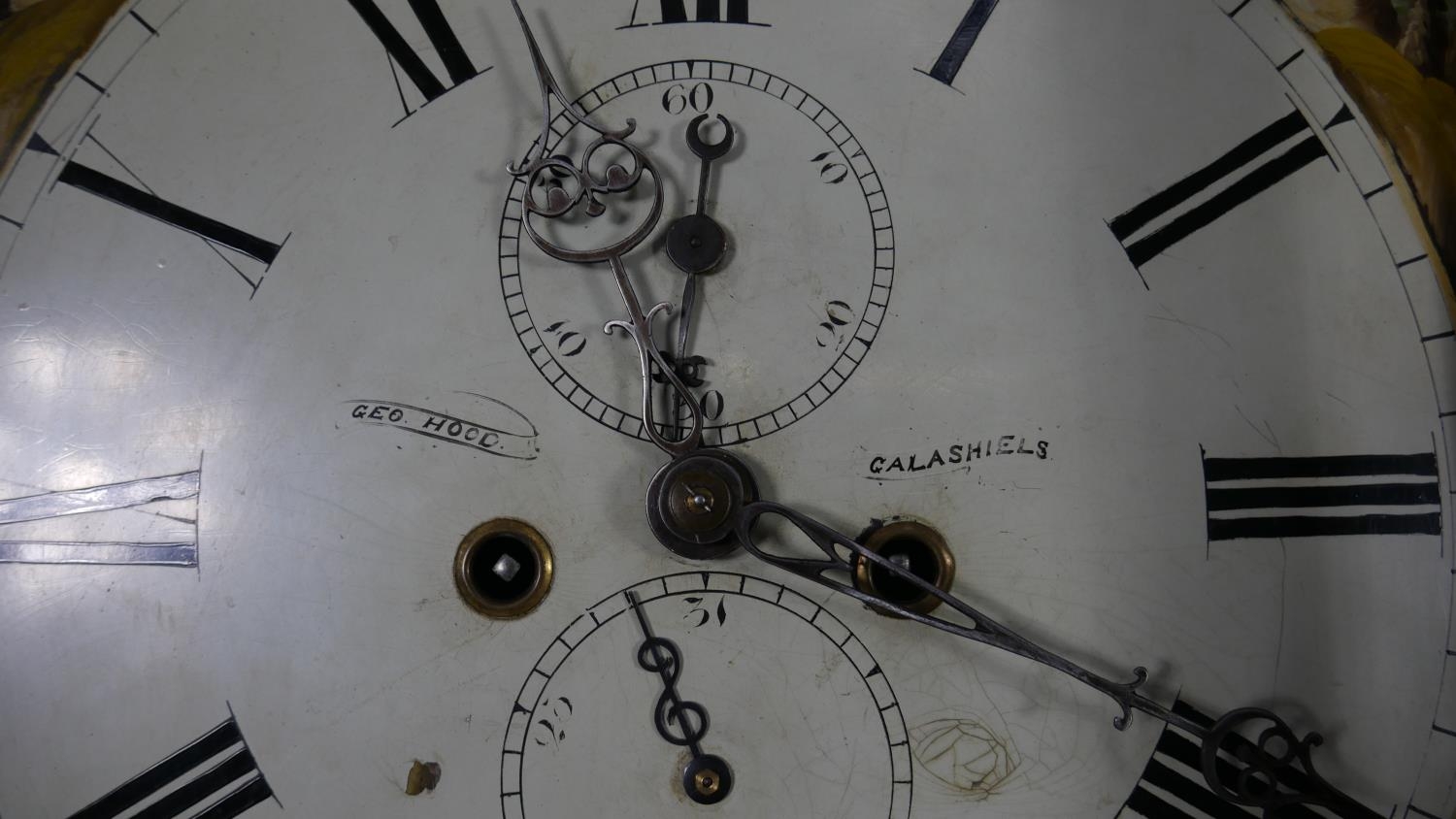 A Georgian mahogany longcase clock with painted arched dial and eight day movement by George Hood, - Image 4 of 10