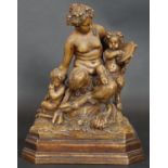 After Clodion, a terracotta figure group, musical satyrs on stepped base, signed Clodion. H.31cm