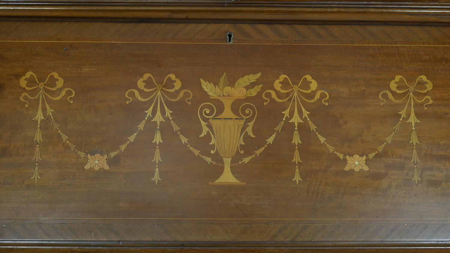 An Edwardian mahogany bureau bookcase with satinwood swag and urn inlay to the fall front raised - Image 3 of 5