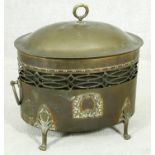 A late 19th century pierced and lidded brass coal bucket with it's original lift out zinc liner. H.