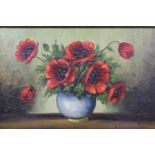 An oil on board, poppies in a vase, signed de Groot, in an ornate gilt frame. H.50 W.70cm