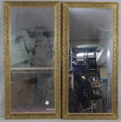A pair of pier mirrors in scrolling foliate gilt frames. H.145.5 W.69cm
