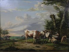 After Albertus Verhoesen (1806-1881), a 19th century oil on panel, cattle and sheep in an