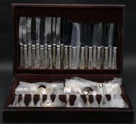 A cased silver plated cutlery canteen, eleven pieces for twelve settings, marked EPNS A1 Sheffield