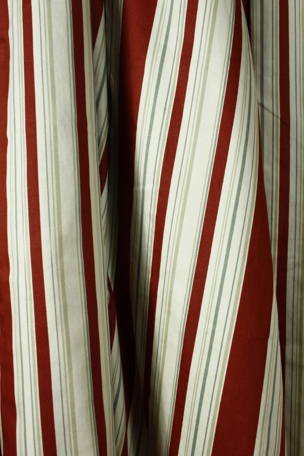 Two pairs of red and while lined striped silk curtains. H.270, top, W.55 bottom, W.180cm - Image 2 of 3