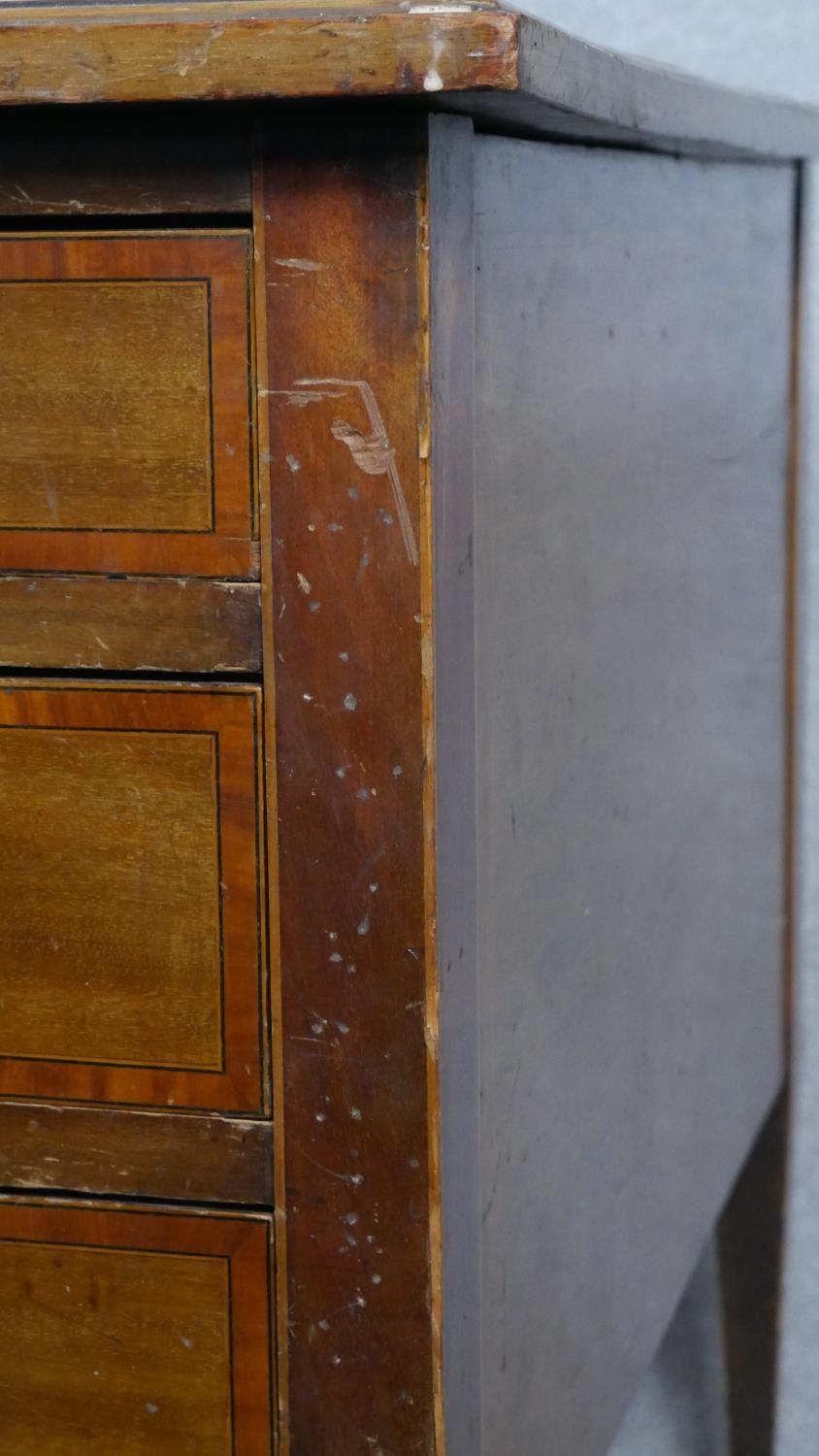 An Edwardian mahogany and crossbanded kneehole desk with inset leather top raised on square tapering - Image 8 of 9