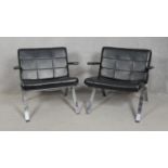 A pair of vintage leather upholstered salon chairs on chrome bases. H.68cm