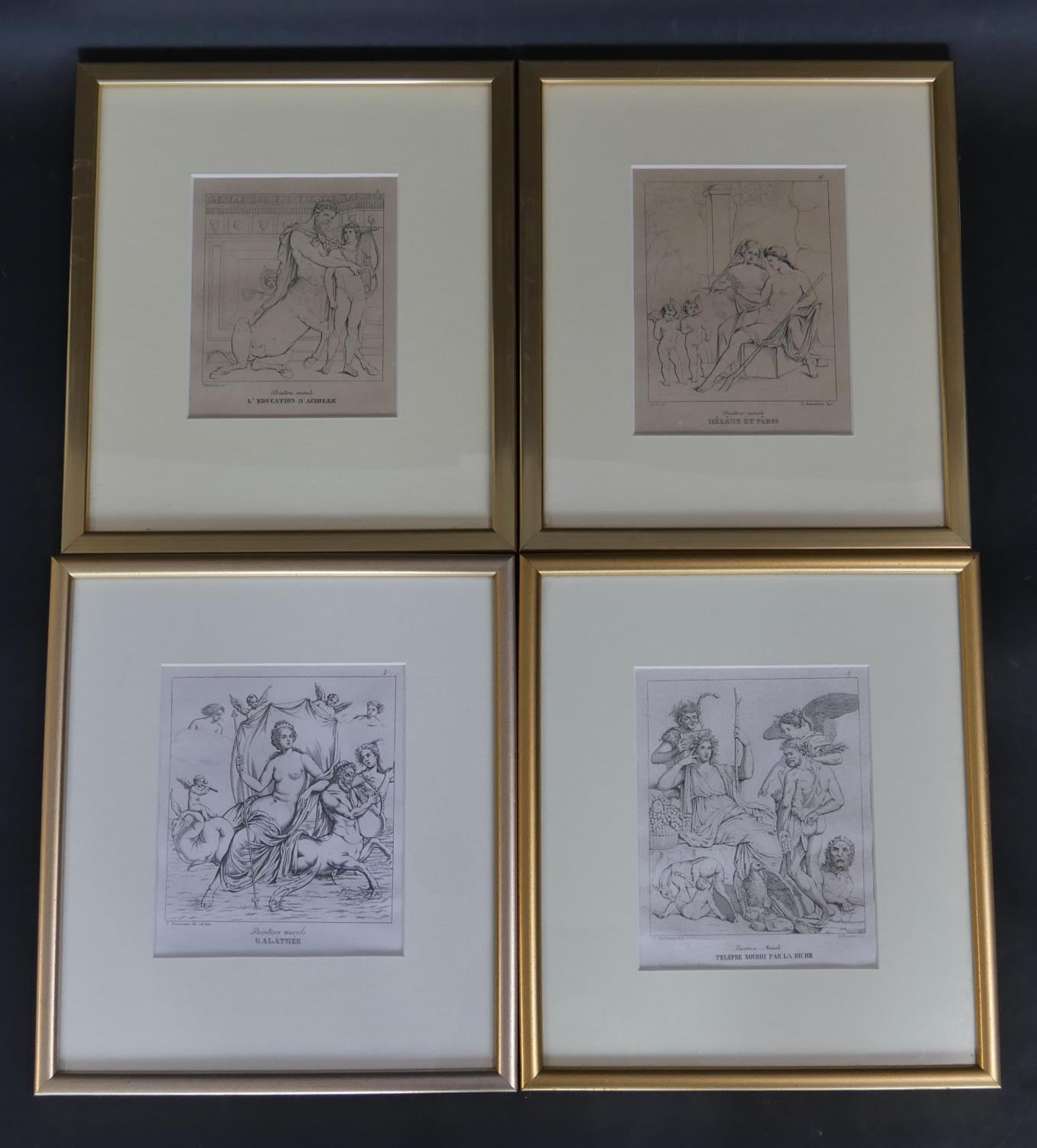 Four framed and glazed Classical antique engravings. Depicting various Classical scenes with