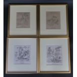 Four framed and glazed Classical antique engravings. Depicting various Classical scenes with