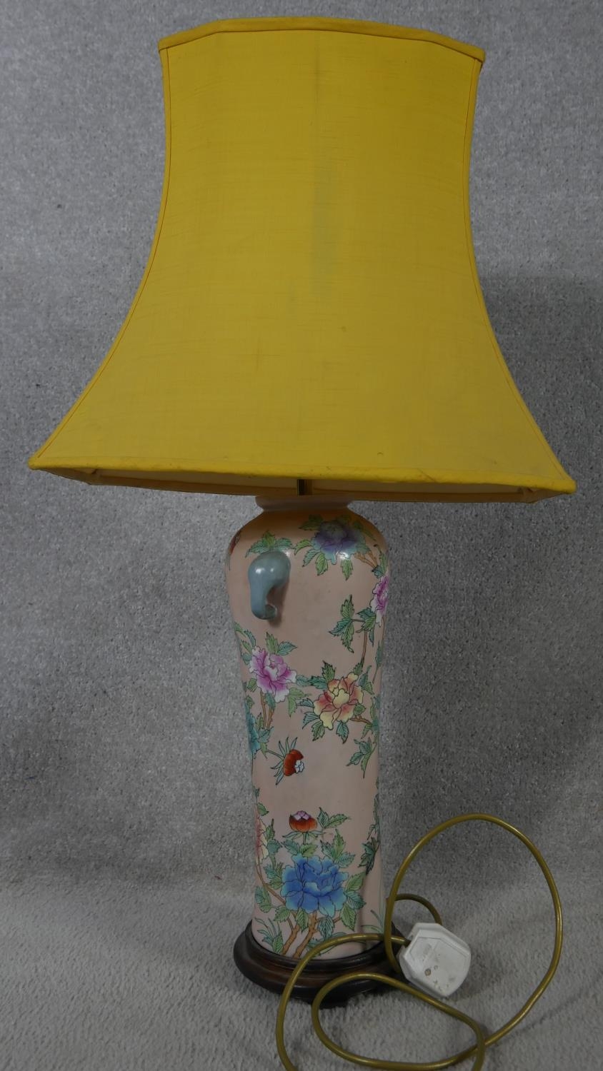 A Chinese style baluster form table lamp on hardwood base and a similar lamp. H.75cm (One in need of - Image 2 of 9