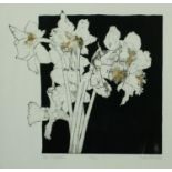 A framed and glazed signed limited edition etching of six daffodils, signed Susan Hodges, titled '