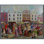 Pamela Cornell (1928-1987), unframed oil on canvas, East End Market, signed bottom right and signed,