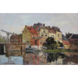 After Johannes Christiaan Karel Klinkenberg (1852-1924), a framed oil on canvas, townscape by a