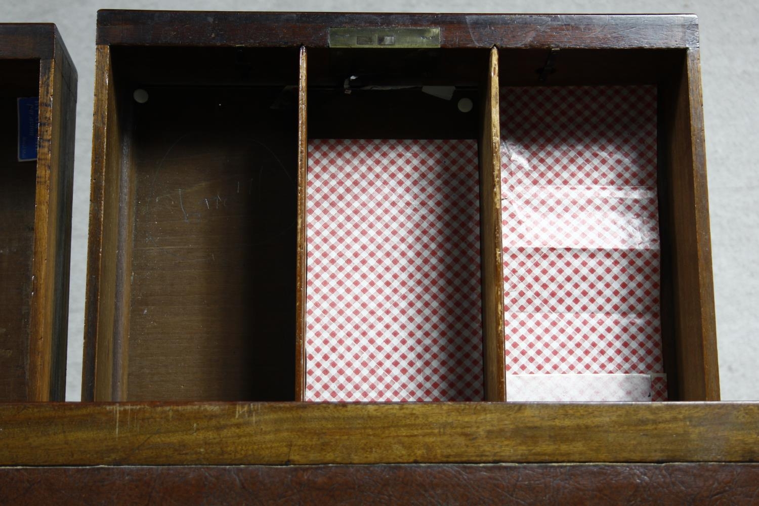 A 19th century three part mahogany pedestal desk with an arrangement of nine drawers on plinth base. - Image 10 of 14