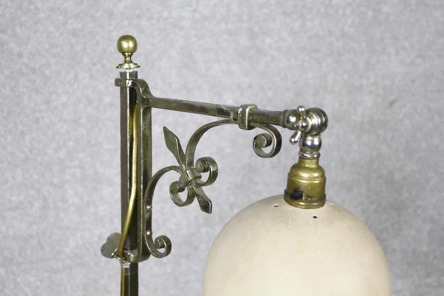 A vintage steel lamp with rise and fall action and adjustable glass globe shade. H.96cm - Image 2 of 6