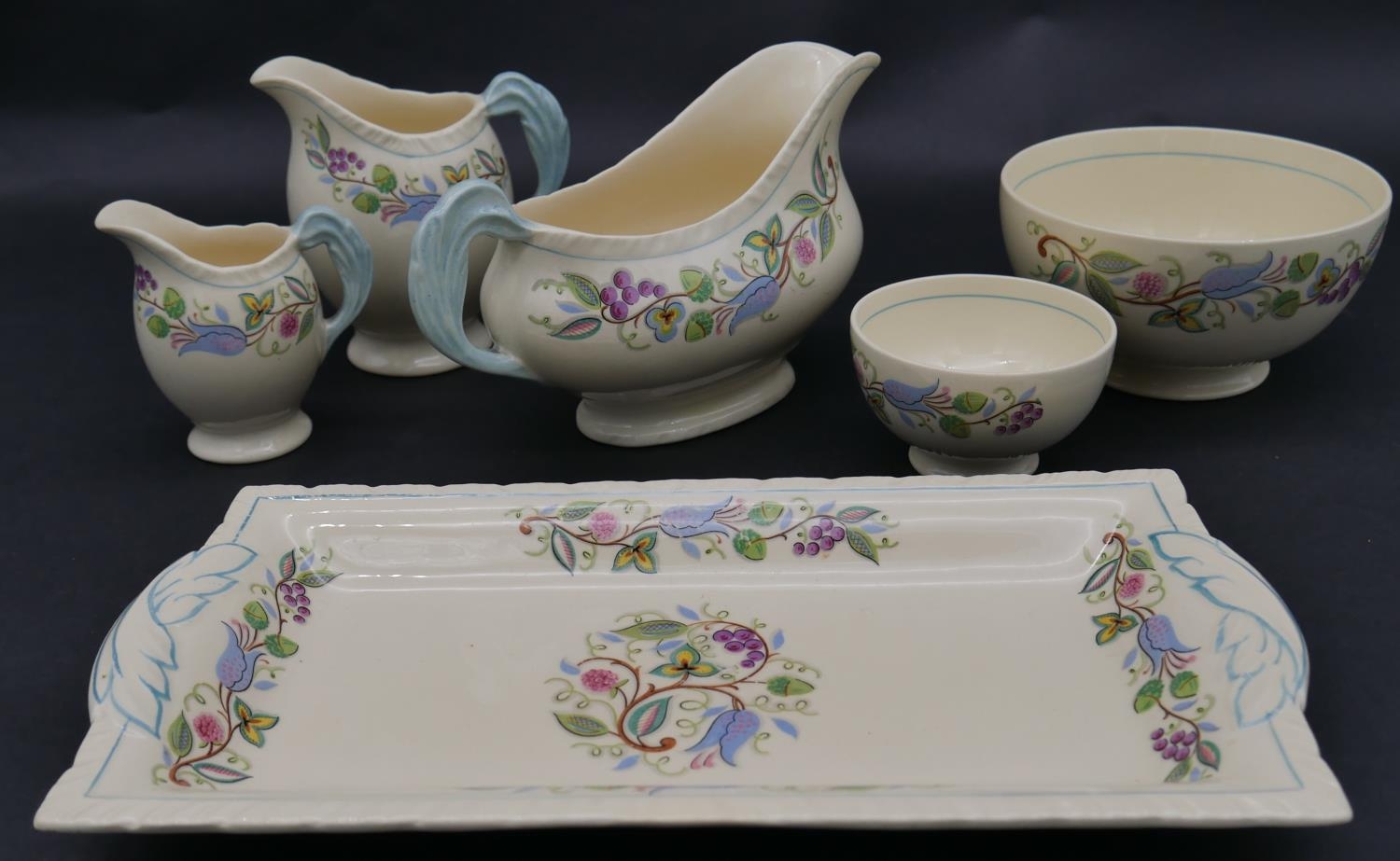 A complete six person New Hall, Hanley Staffordshire dinner service with pale blue accents and - Image 4 of 9