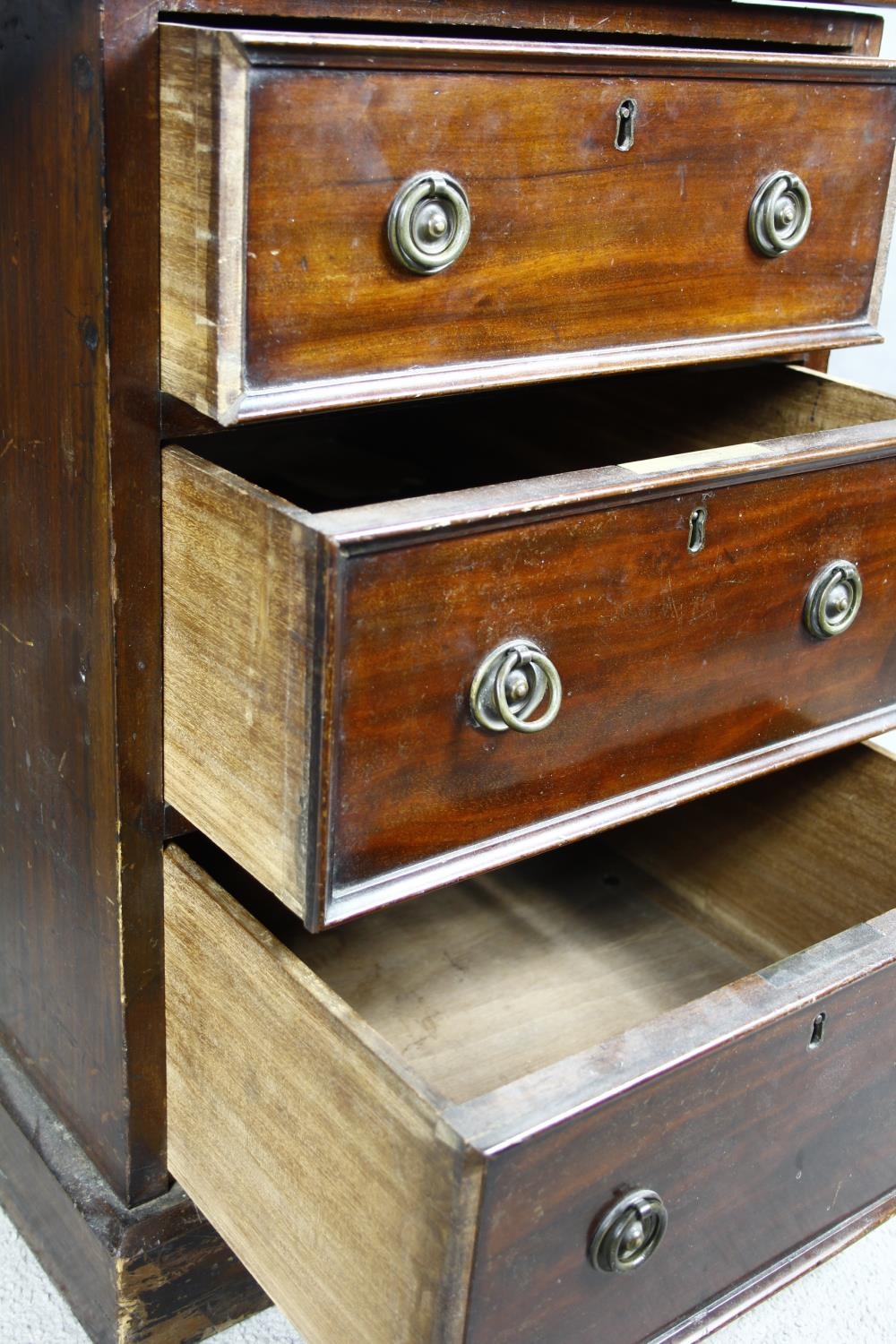 A 19th century three part mahogany pedestal desk with an arrangement of nine drawers on plinth base. - Image 14 of 14