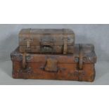 A vintage leather cabin trunk along with a similar case. H.52 L.92 W.31cm (Largest)