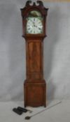 A Georgian mahogany longcase clock with painted arched dial and eight day movement by George Hood,