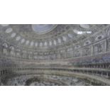 A large framed and glazed hand coloured engraving of the interior of the Albert Hall by M Jackson.