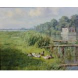 Wilhelmus Lambertus Wijmans (1888-1976), an oil on canvas, riverscape, signed. H.48 W.58cm